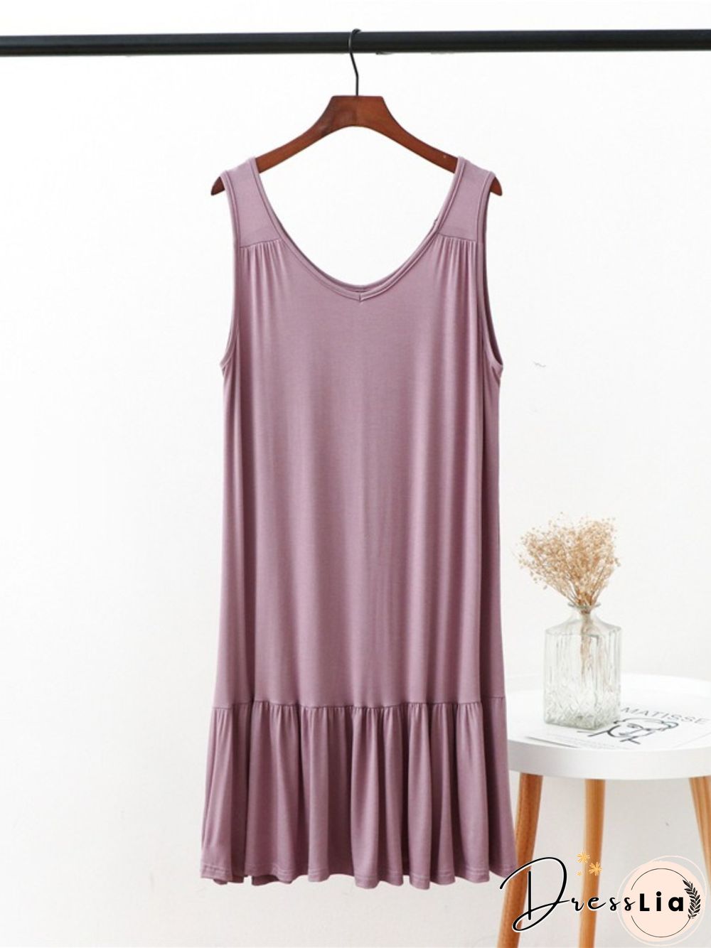Vintage V Neck Plain Sleeveless Plus Size Casual Knitting Dress