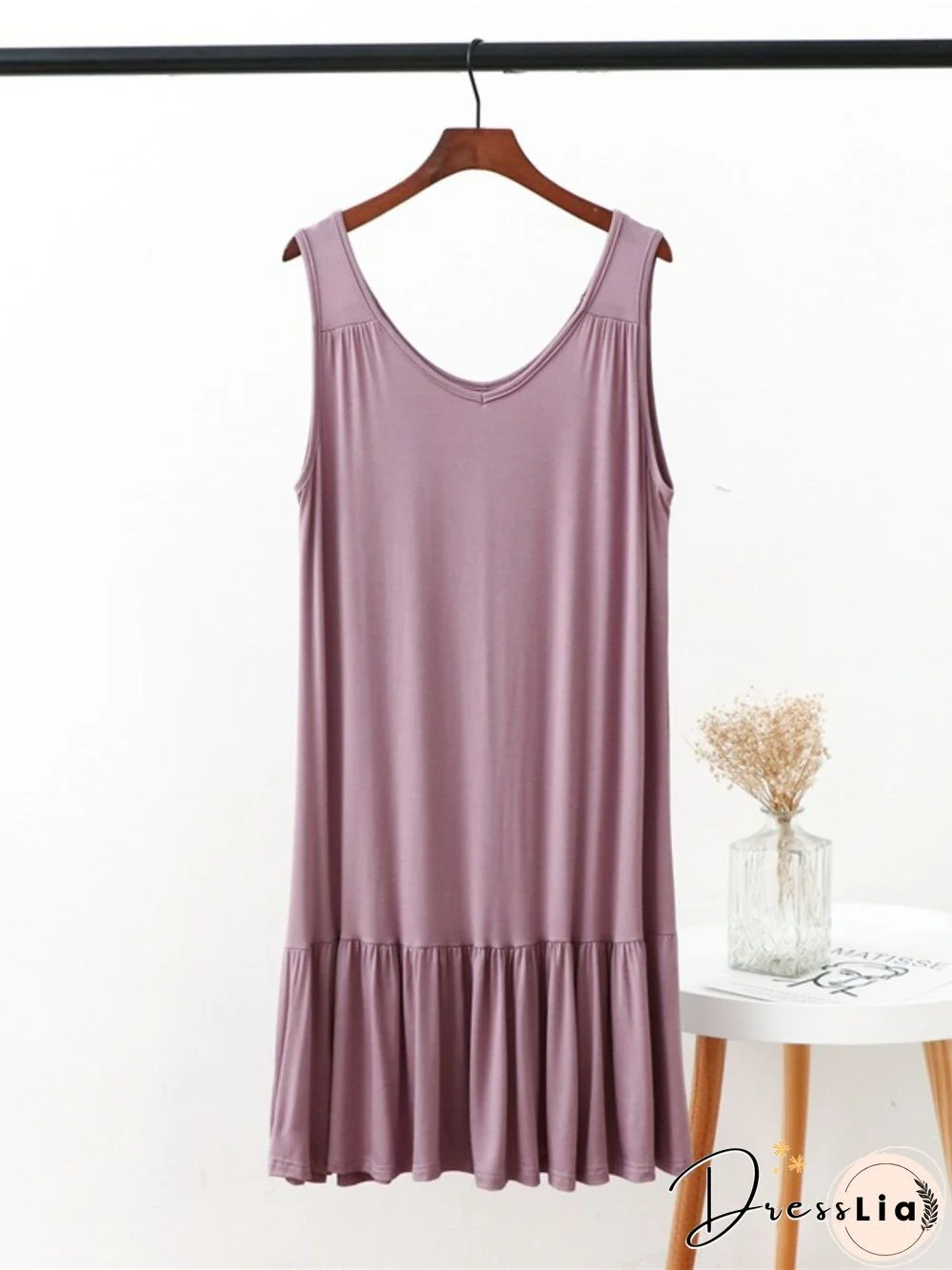 Vintage V Neck Plain Sleeveless Plus Size Casual Knitting Dress