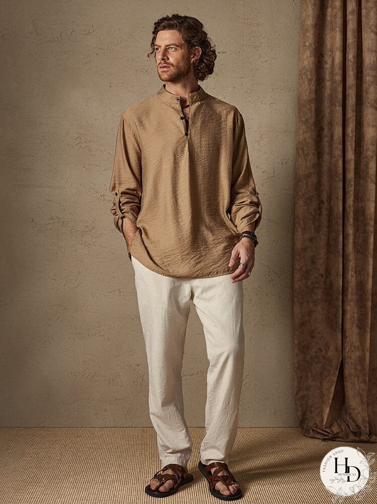 Linen Henry Long Sleeve Beach Shirt