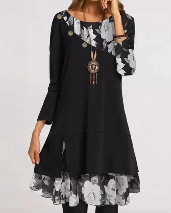 casual floral round neckline above knee shift dress p515561