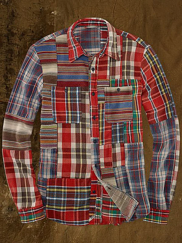 Men's Plaid casual long sleeved shirt