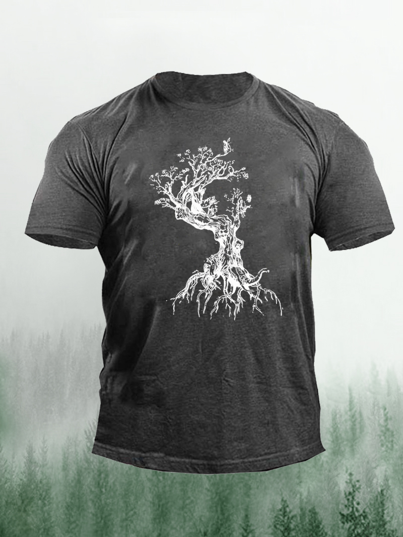 Men's Animal Tree Graphic Printed Cotton Cozy Short-sleeved T-shirt