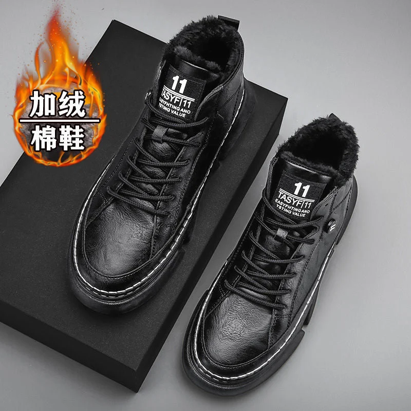 Men's Snow Boots Winter Men's Leather Boots Fur Warm Men's Snow Boots Outdoor Comfortable Mens Designer Sneakers Botas Hombre