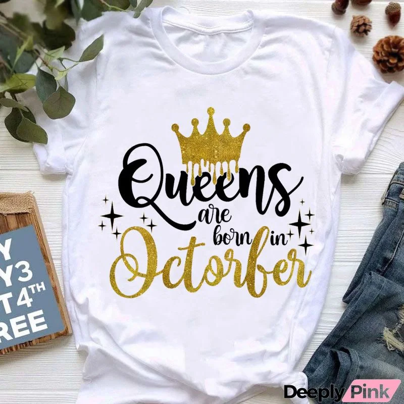 Fashion Women's Short Sleeve Birthday Month Printed Crew Neck T-Shirt