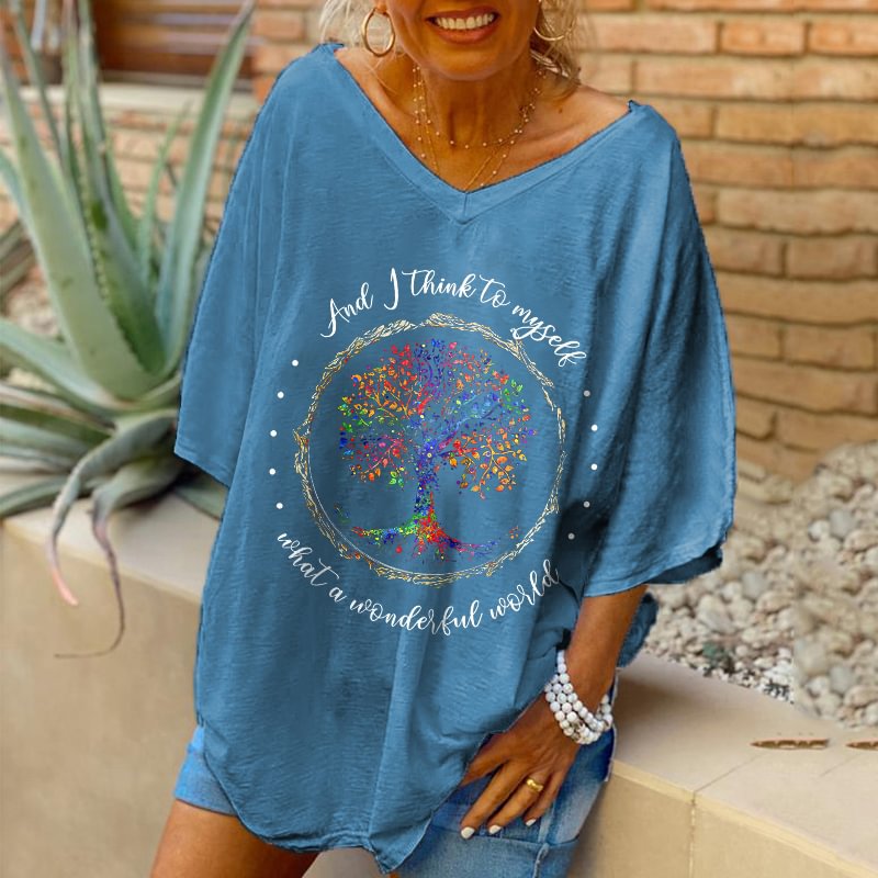 Oversized And I Think To Myself What A Wonderful World Printed Women Hippie T-shirt