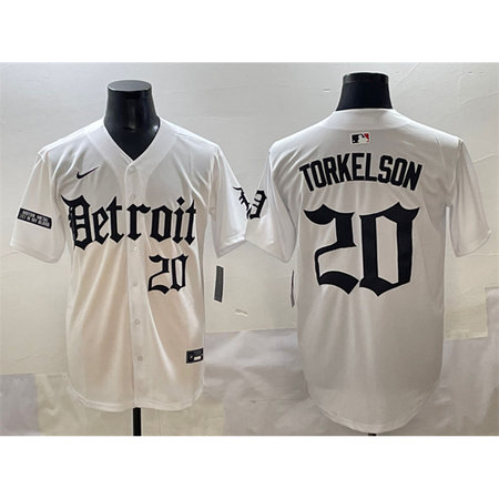 Men's Detroit Tigers #20 Spencer Torkelson White "Motor Gothic Edition" Vapor Premier Limited Stitched Baseball Jersey
