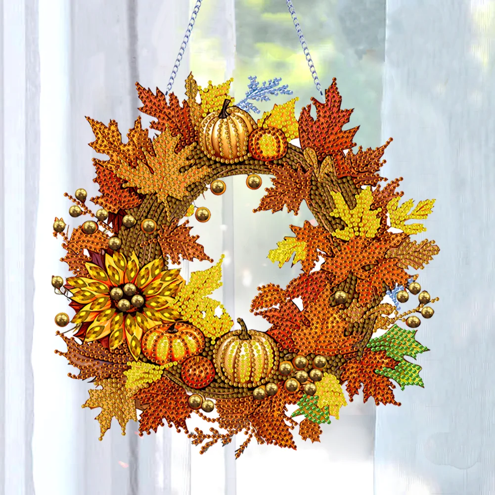 DIY Autumn Pumpkin Acrylic Single Side Special Shaped Diamond Painting Wreath Ornament