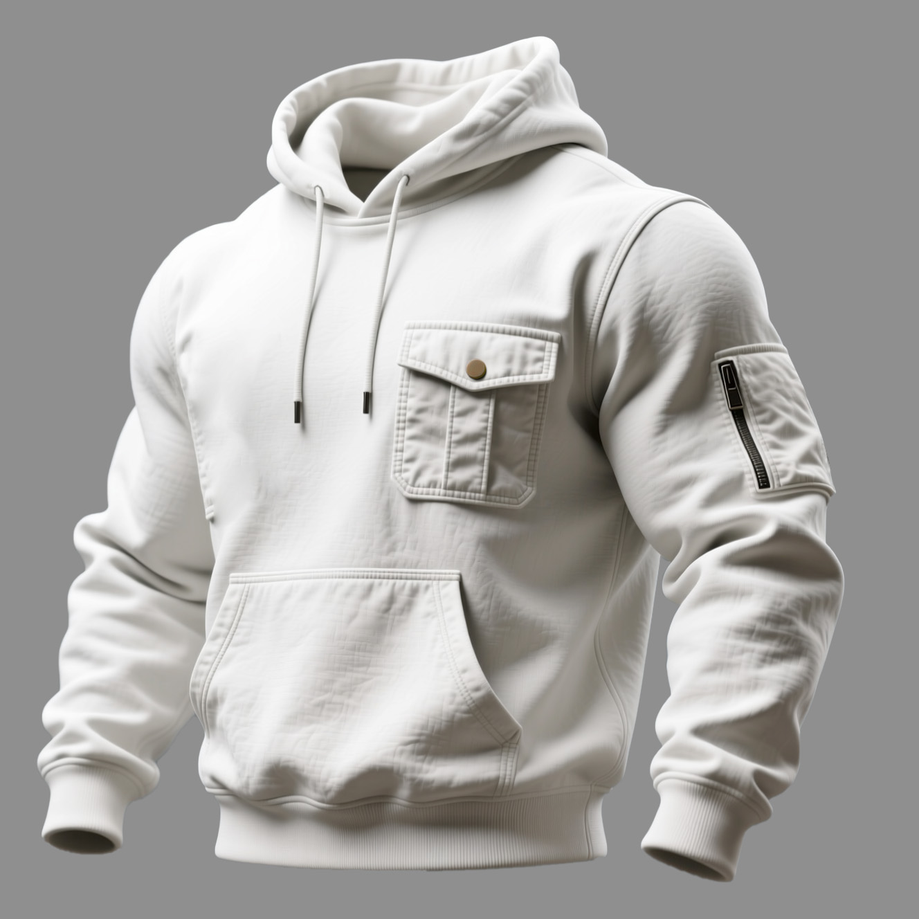 Men's Vintage Outdoor White Pocket Hoodie