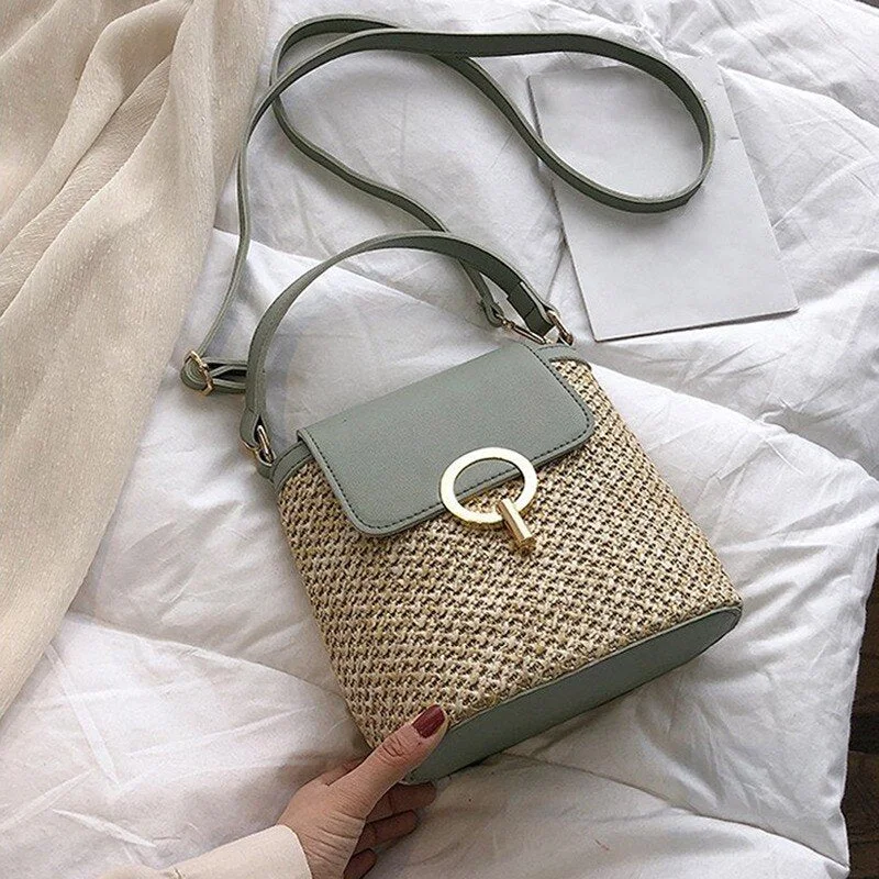 Small Straw Bag Bucket For Women 2021 Summer Crossbody Bags Rattan Bags Beach Lady Travel Purses and Handbags Shoulder Bag Bolsa