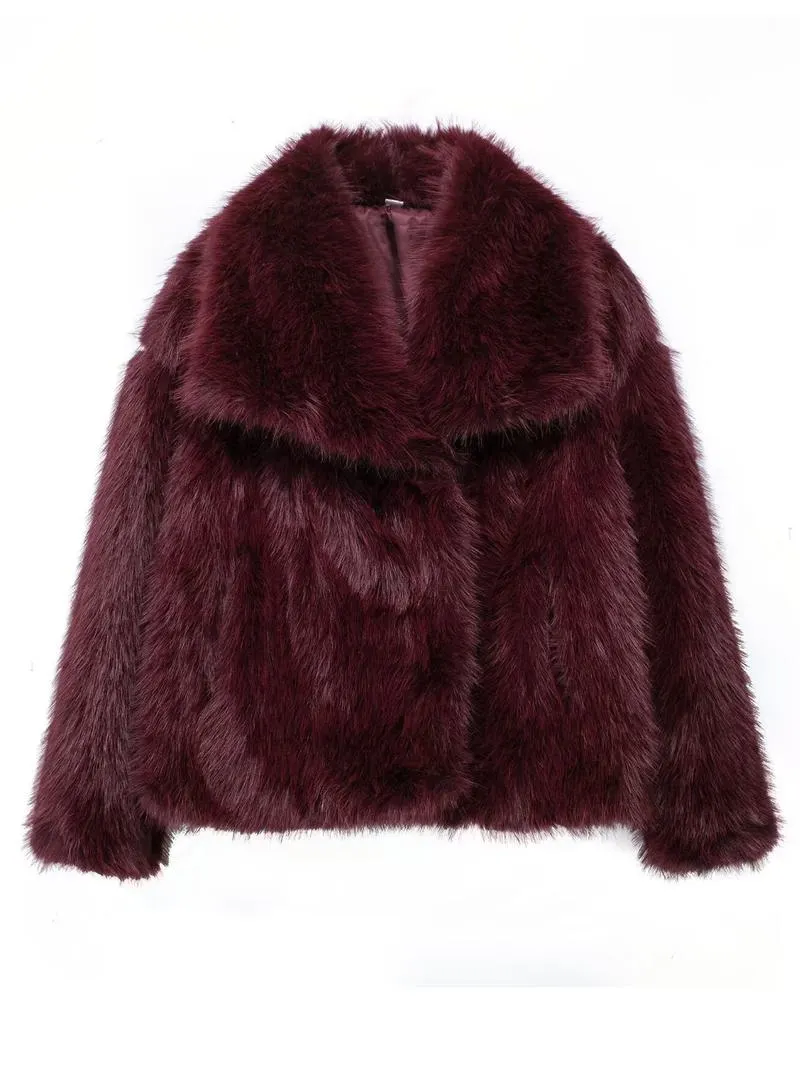 Women's Solid Color Faux Fur Fuzzy Jacket, Casual Long Sleeve Collared Fuzzy Coat for Fall & Winter, Women's Clothing for Daily Wear, Cute Tops Women's Solid Color Faux Fur Fuzzy Jacket, Casual Long Sleeve Collared Fuzzy Coat for Fall & Winter, Women's Clothing for Daily Wear, Cute Tops