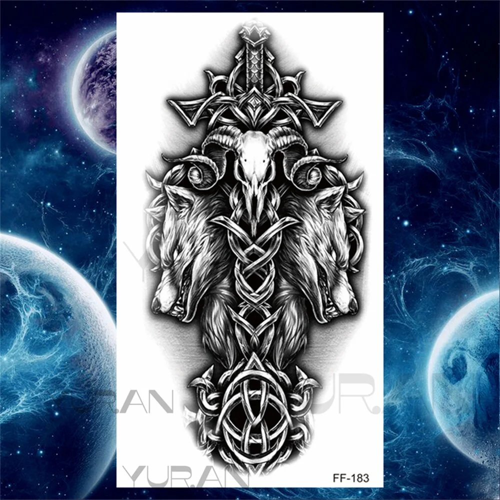 Sdrawing Tiger Temporary Tattoos For Women Men Realistic Wolf Scary Thorns Maori Compass Fake Tattoo Stickers Arm Body Tatoos DIY