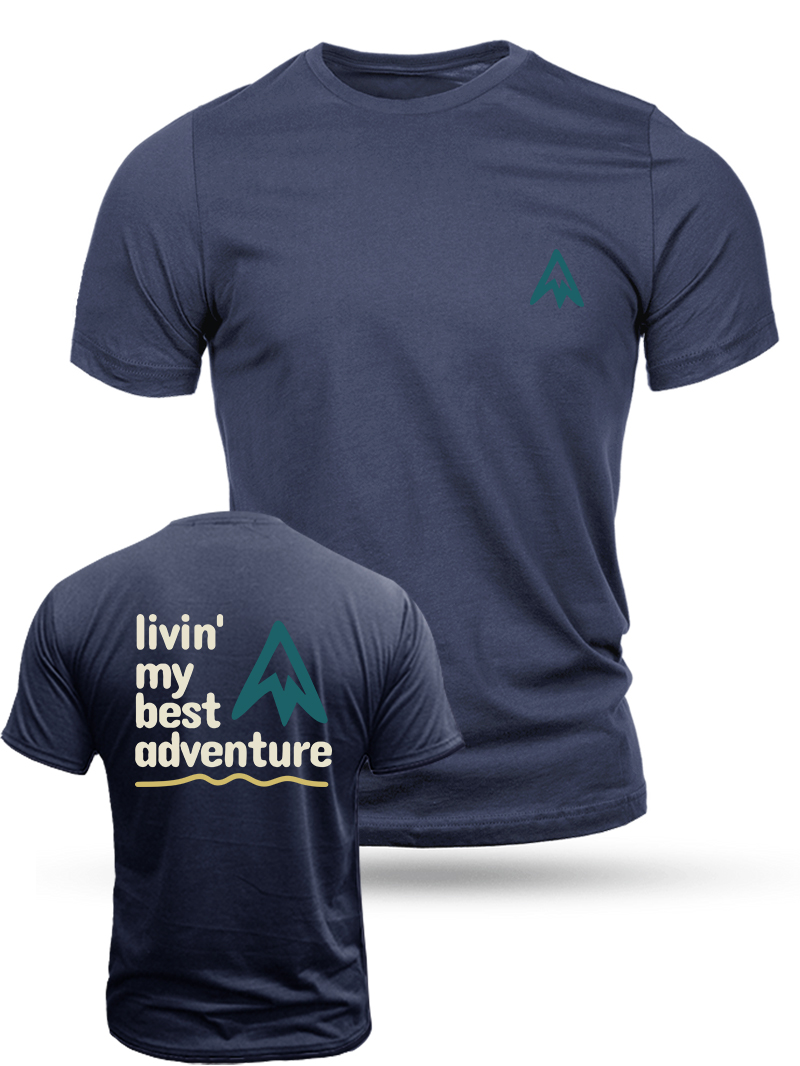 Men's Livin' My Best Adventure Print Casual Short Sleeve T-shirt