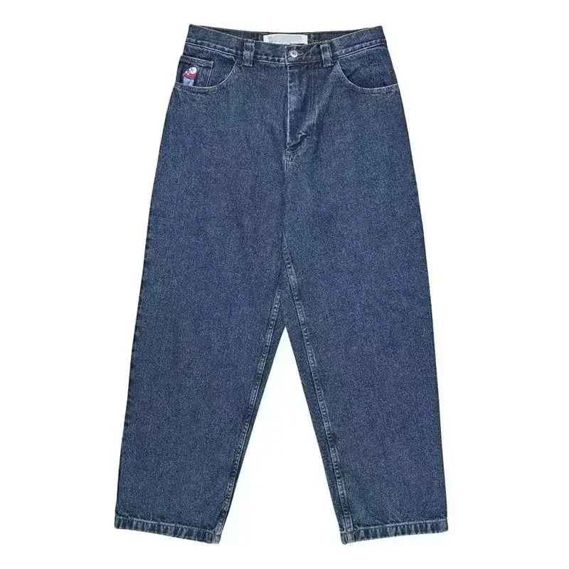 Standawon school outfits Hip Hop Polar Big Boy Jeans Y2K Pants Sweatpant Cartoon Retro Blue Baggy Jeans Embroidery Men Women Fashion Casual Wide Trouser