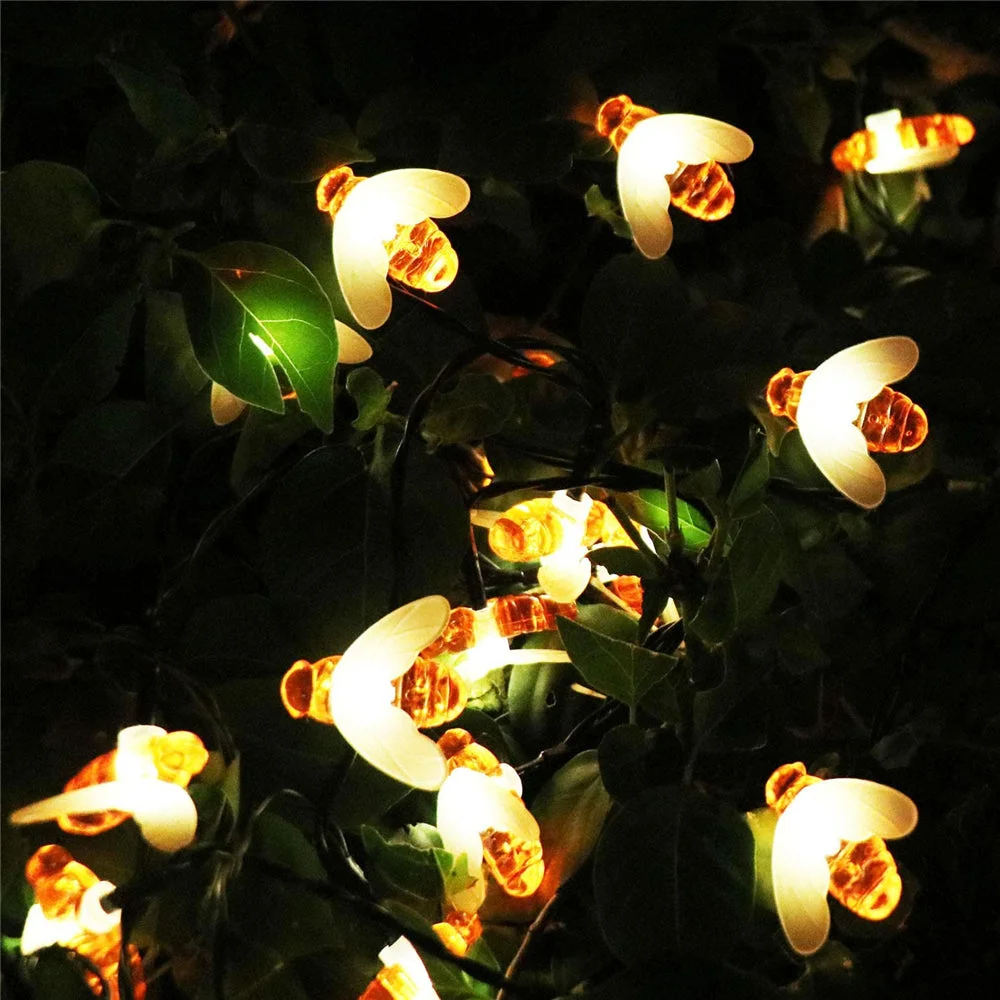 Solar Cute Bee Garden Fence LED String Lights
