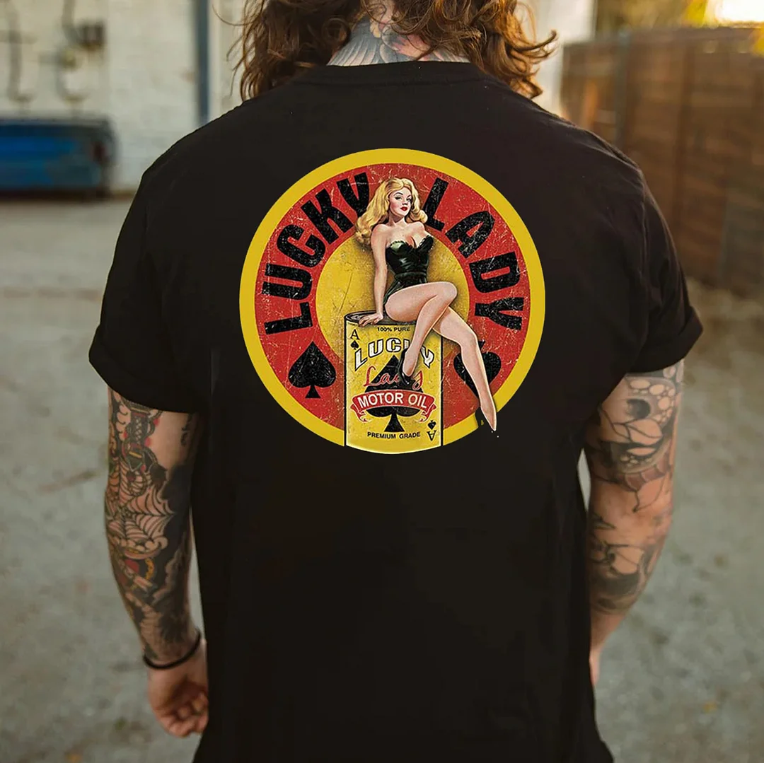 LUCKY LADY MOTOR OIL Sexy Lady Print Men's T-shirt