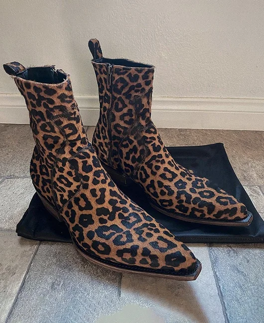 Fashion Leopard Pattern Pointed Toe PU Leather Ankle Boots 