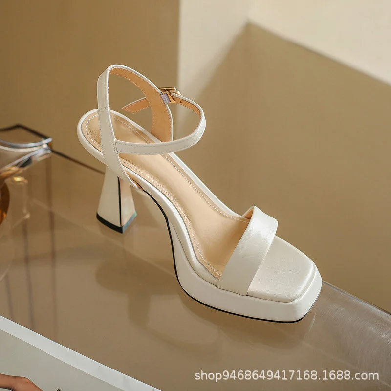 Breakj Breakj Summer Thick-Soled Women's Shoes With Fashion Square High Heels Thick Heel Waterproof Table Barbie Powder Sandals 9Cm