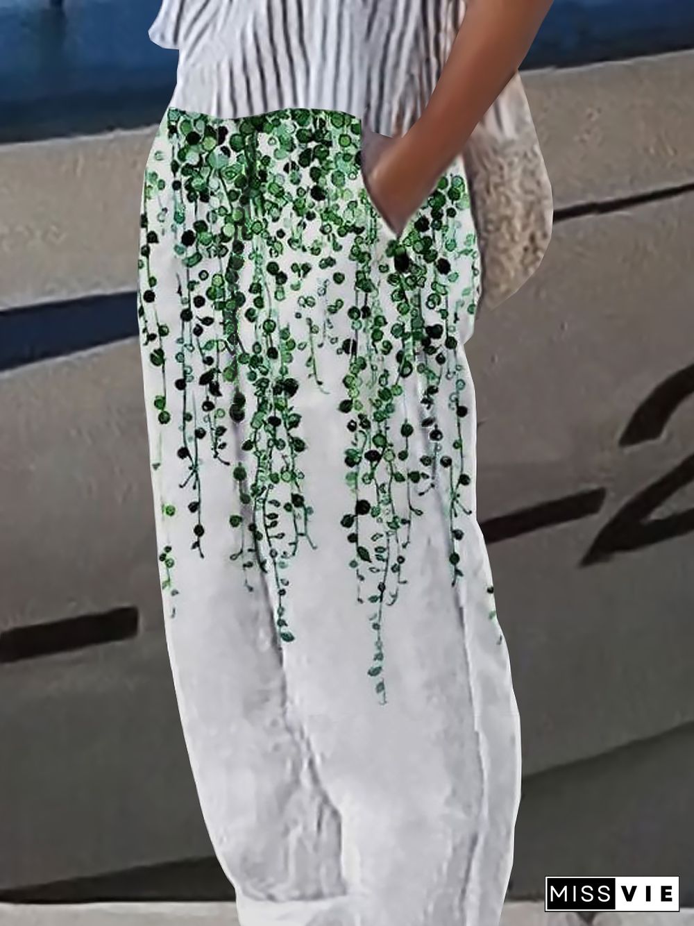 Linen Leaves Casual Loosen Pants