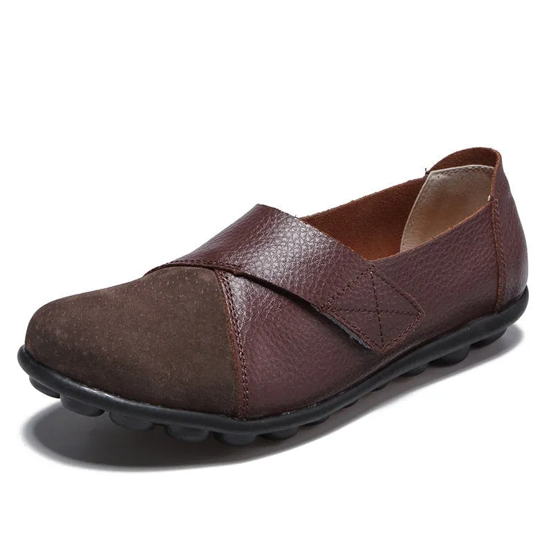Woman's Flats Loafers Shoes Soft Genuine Leather Casual Shoes Big Size 35-44 Mocassin Boat Shoes for Women Hook Loop de mujer