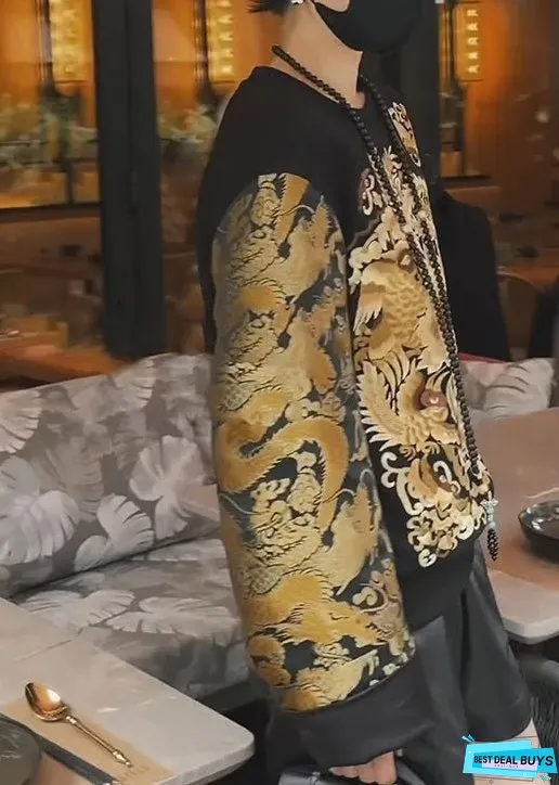 Vintage Black Oriental Embroideried Cotton Sweatshirts Top Fall