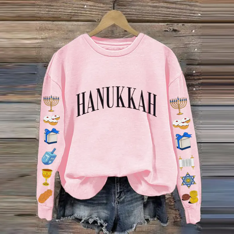 Women's Hanukkah Printed Crew Neck Casual Sweatshirt