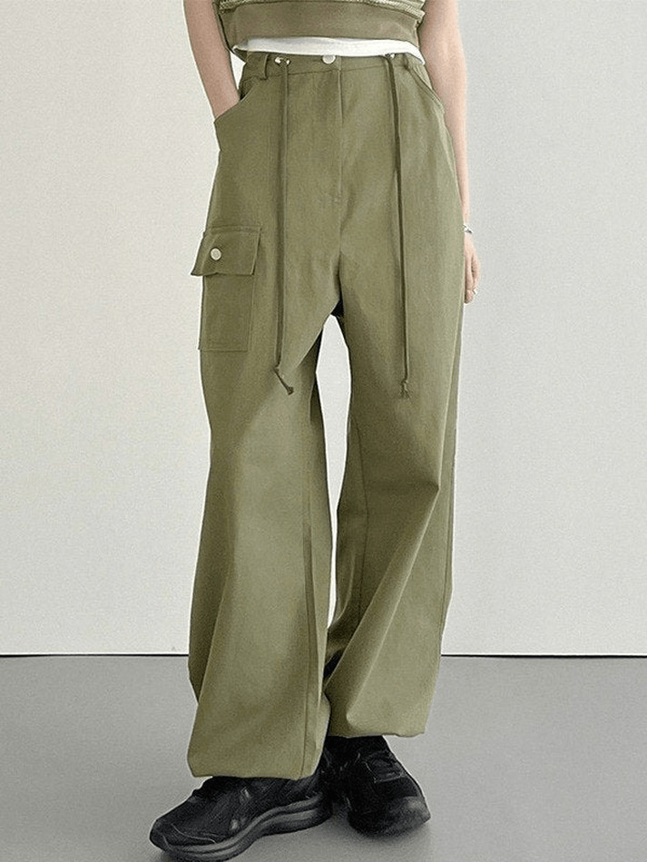Lace Up Straight Leg Cargo Pants