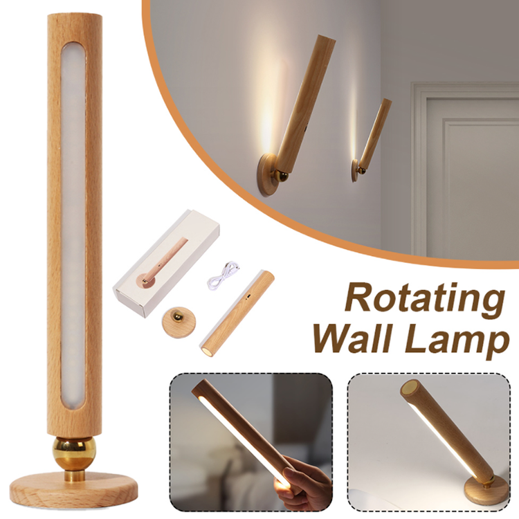 360° Rotatable Wooden LED Wall Lamp - Magnetic Detachable & Stepless Dimming Rechargeable Wall Light