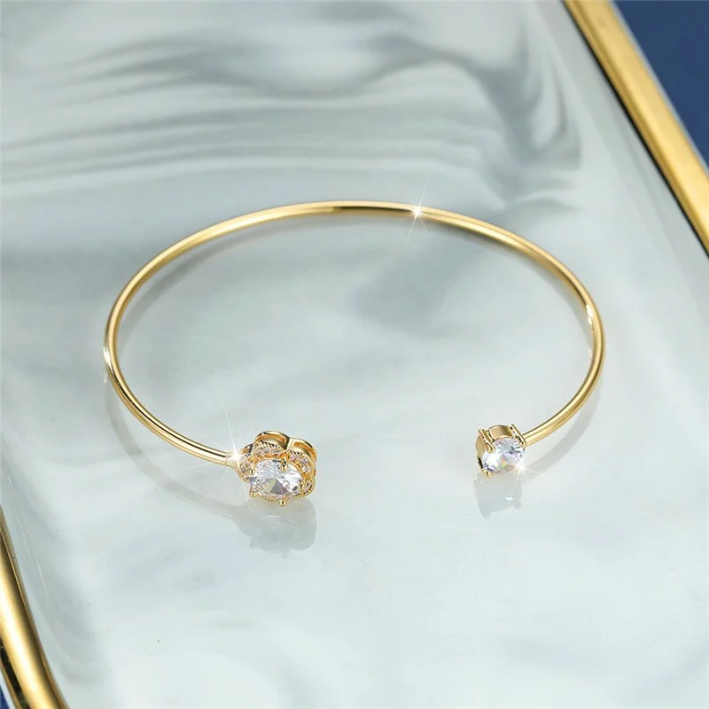 Luxury Female White Zircon Stone Bracelet Cute Gold Color Adjustable Bracelets For Women Charm Crystal Flower Chain Bracelet