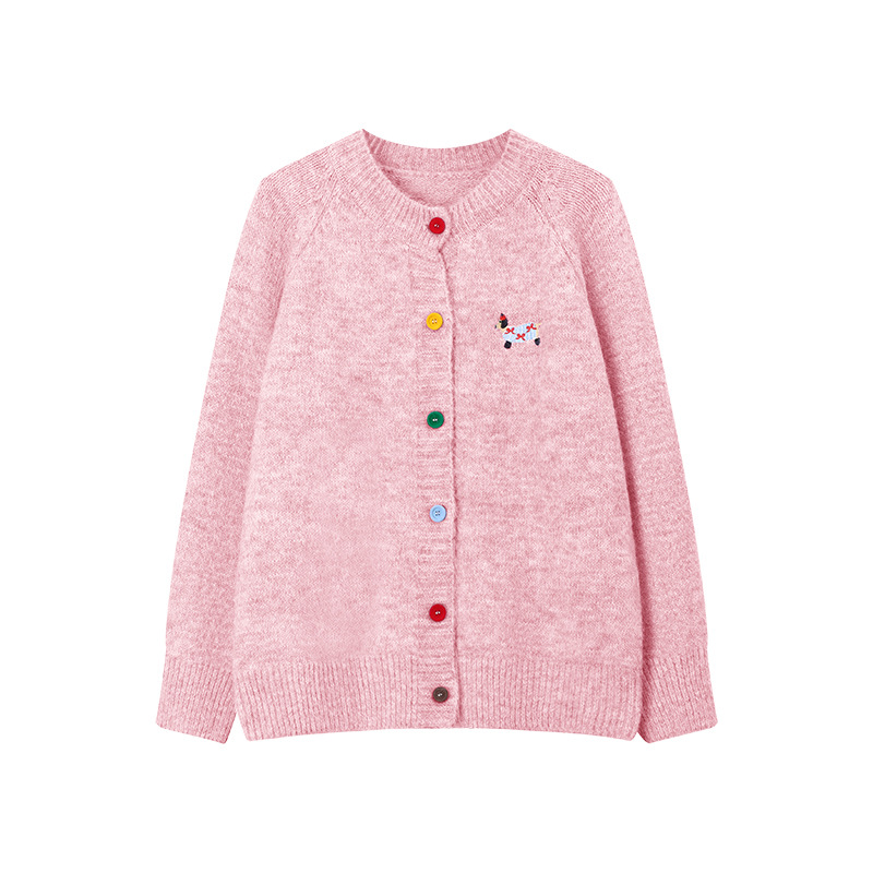Luckwaveonline stylish dresses women 2025 Winter Soft Sweater Coat Cute Puppy Embroidery Round Neck Knit Cardigan Sweet Versatile Girl's Knitwear