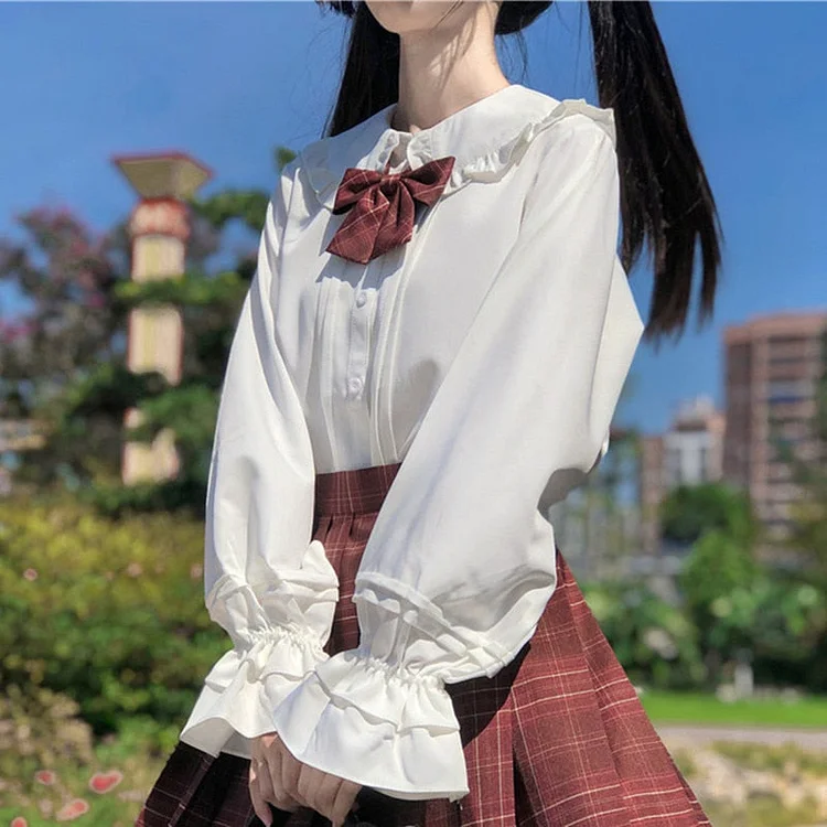 Long Sleeve Preppy Style Lolita Blouse - Gotamochi Kawaii Shop, Kawaii Clothes