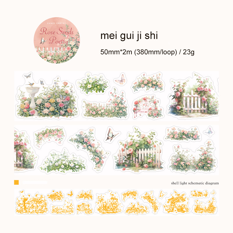 Journalsay 50mm*200cm Mountain Wild Flower Branches  Series Vintage Plant Landscaping PET Tape