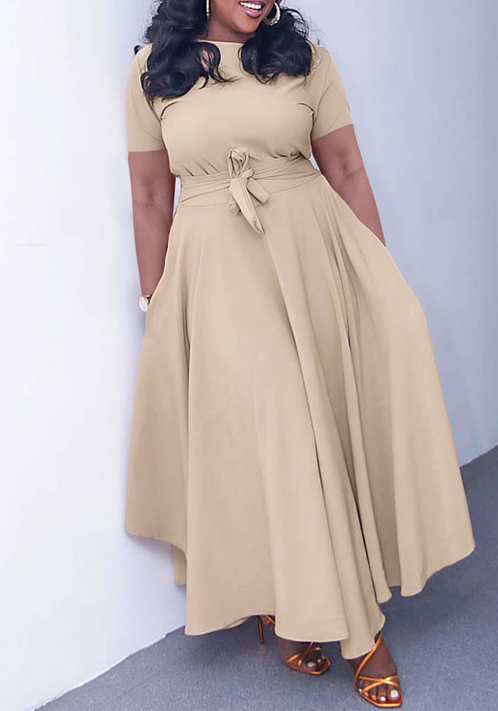 Women's Summer Fashion Chic Solid Short Sleeve A-Line Africa Plus Size Dress