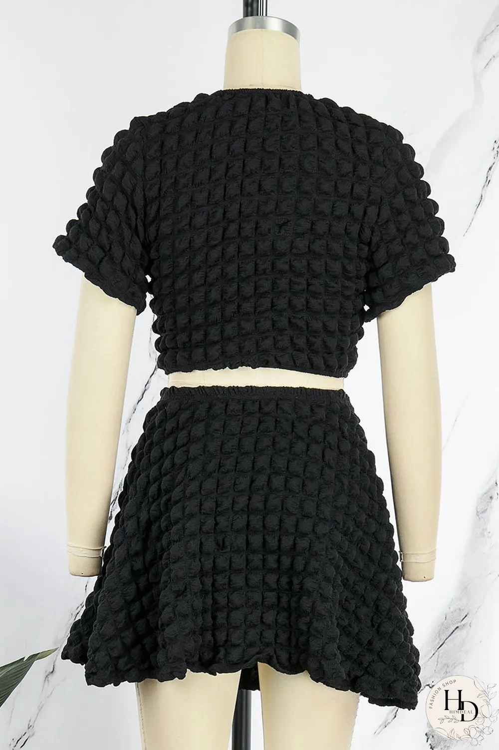 Black Casual Solid Patchwork O Neck Short Sleeve Two Pieces