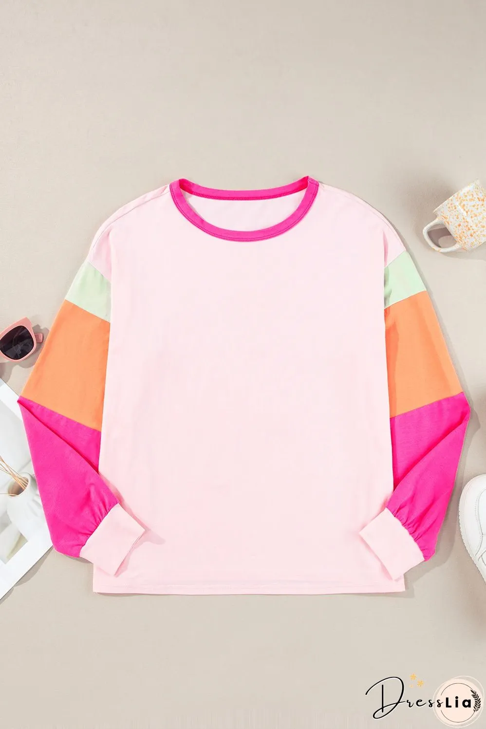 Color Block Crew Neck Long Sleeve Top