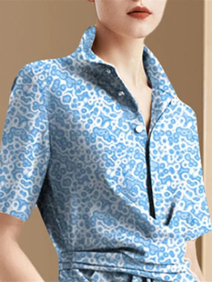 V-neck Retro Loose Print Dress