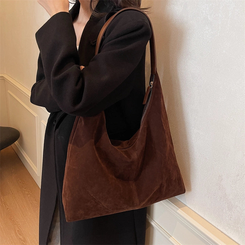 Women’s Medium Flannel Solid Color Streetwear Sewing Thread Pillow Shape Zipper Underarm Bag