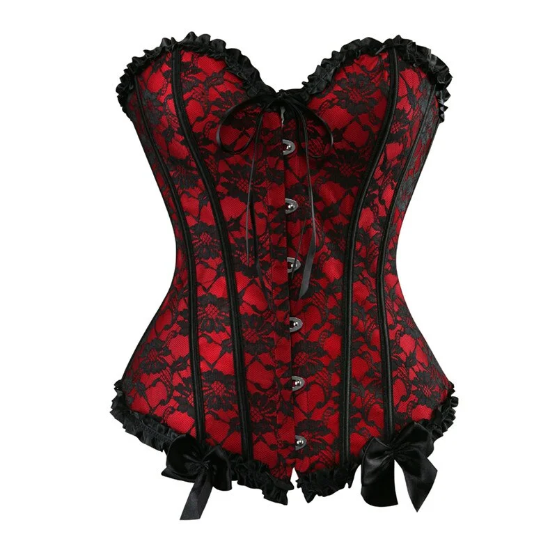 Sapubonva Corsets and Bustiers Sexy Women's Lace Up Plus Size Overbust Corselet Lingerie Vintage Espartilho Corset Top Floral