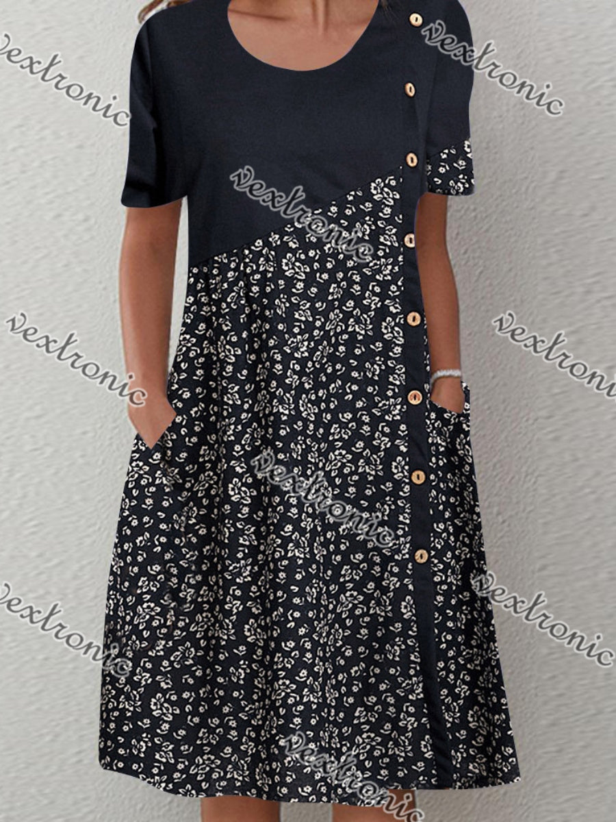 Women Half Sleeve V-neck Solid Color Dress