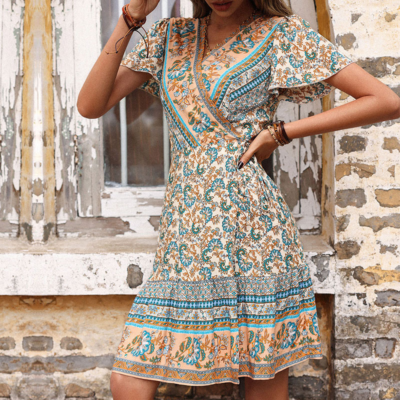 Boho Summer Casual Dresses for Women Sundress V-Neck Holiday Dress