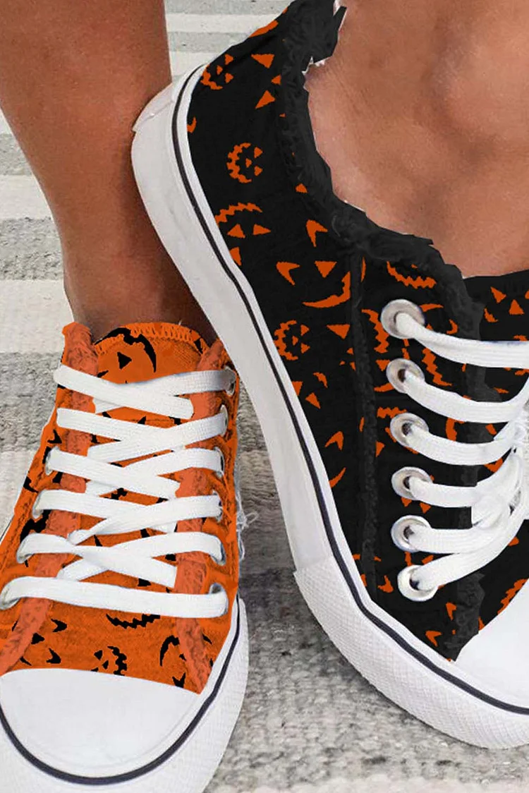 ORANGE PUMKIN PRINT CANVAS SHOES