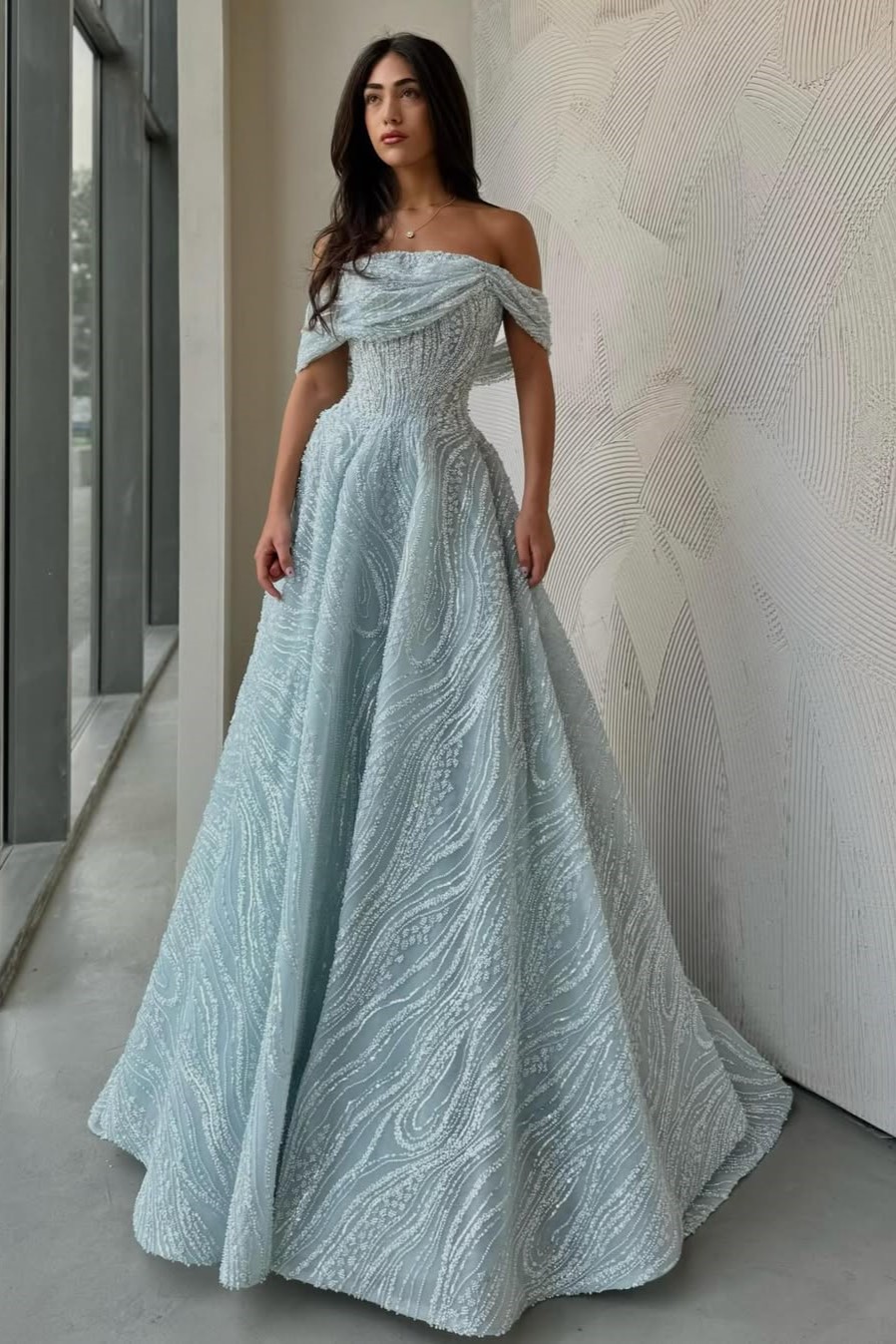 Oknass Off-The-Shoulder Sleeveless Long A-Line Prom Dress With Beadings