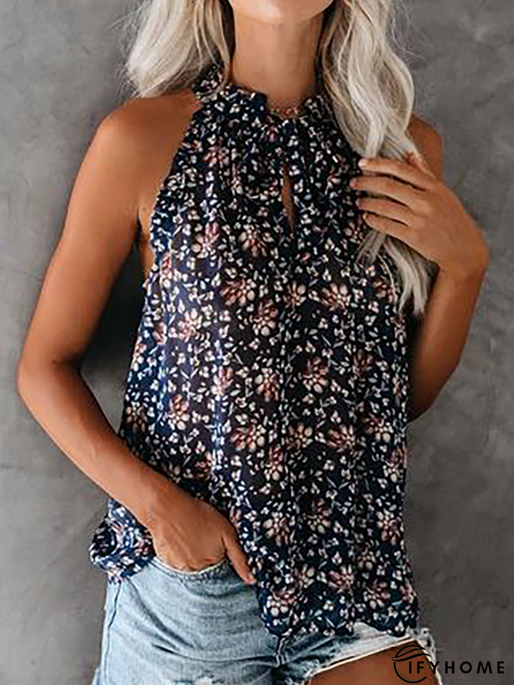 Plus size Sleeveless Floral Boho Tops | IFYHOME