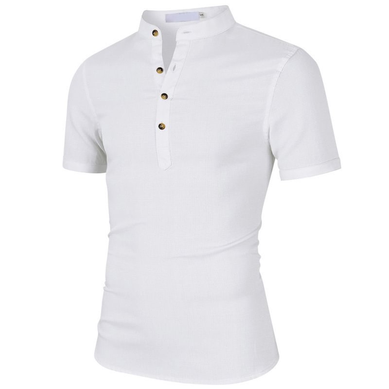 Men's Stand Collar Short Sleeve Linen Shirt