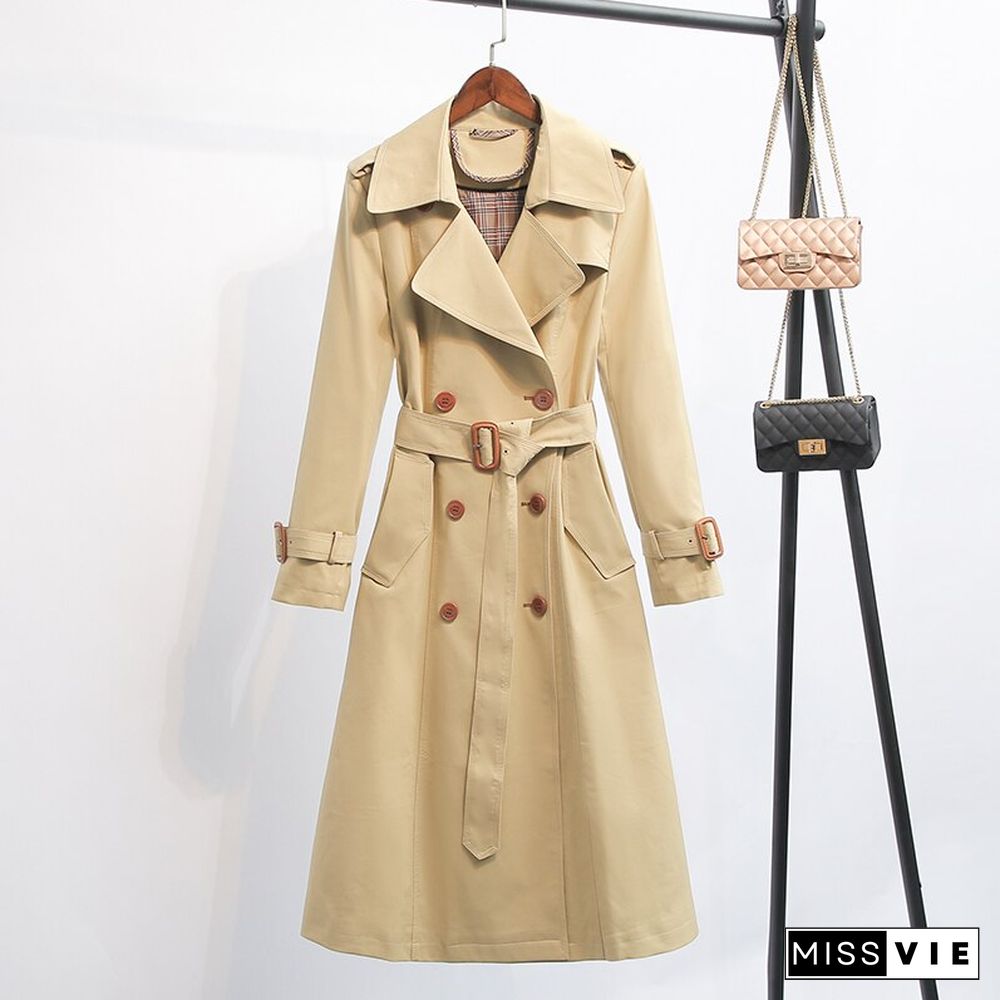 Dark Green Windbreaker Women's Long Spring and Autumn New British Style Temperament Drape High-end Coat Trench Coat for Women