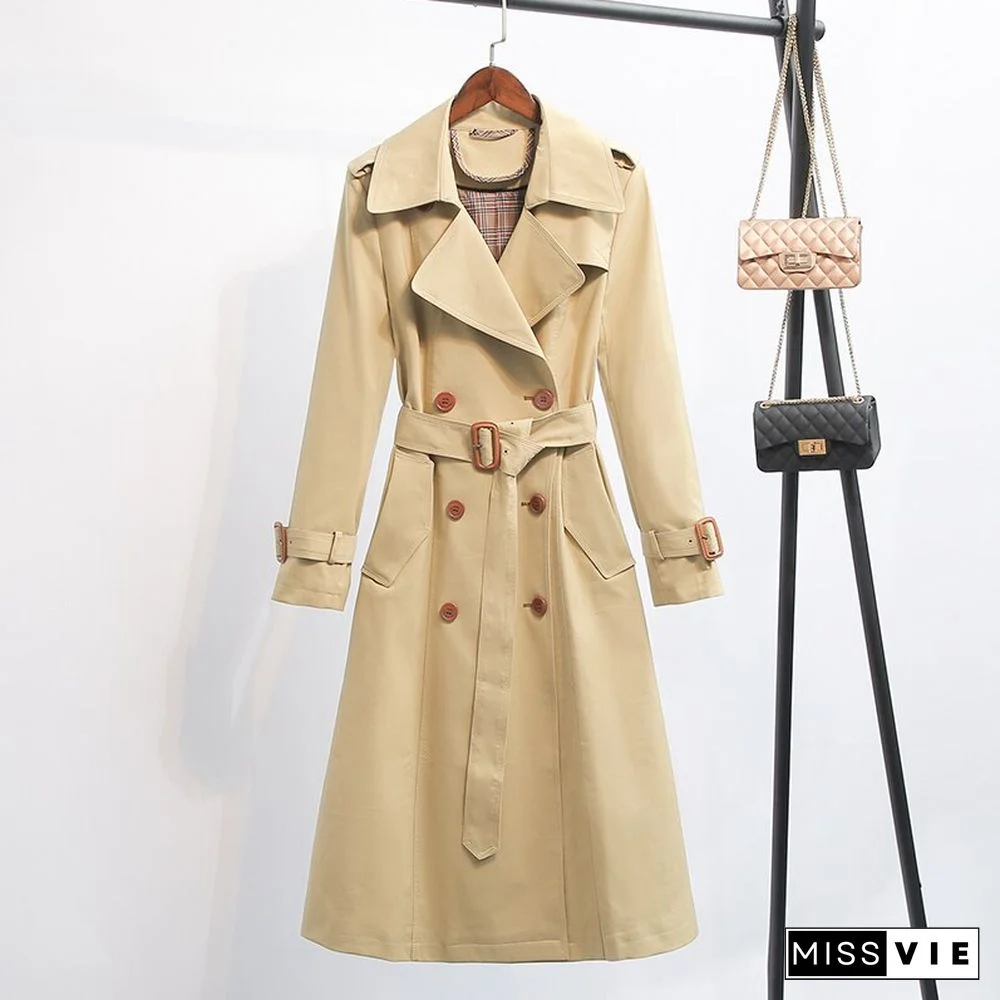 Dark Green Windbreaker Women's Long Spring and Autumn New British Style Temperament Drape High-end Coat Trench Coat for Women