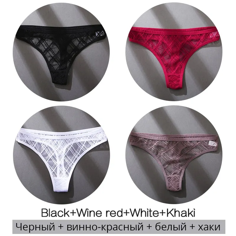 FINETOO Sexy Thongs Panties Women M-XL Transparent Lattice Underwear Ladies Lace G-string Underpants Female Thong Lingerie 2021
