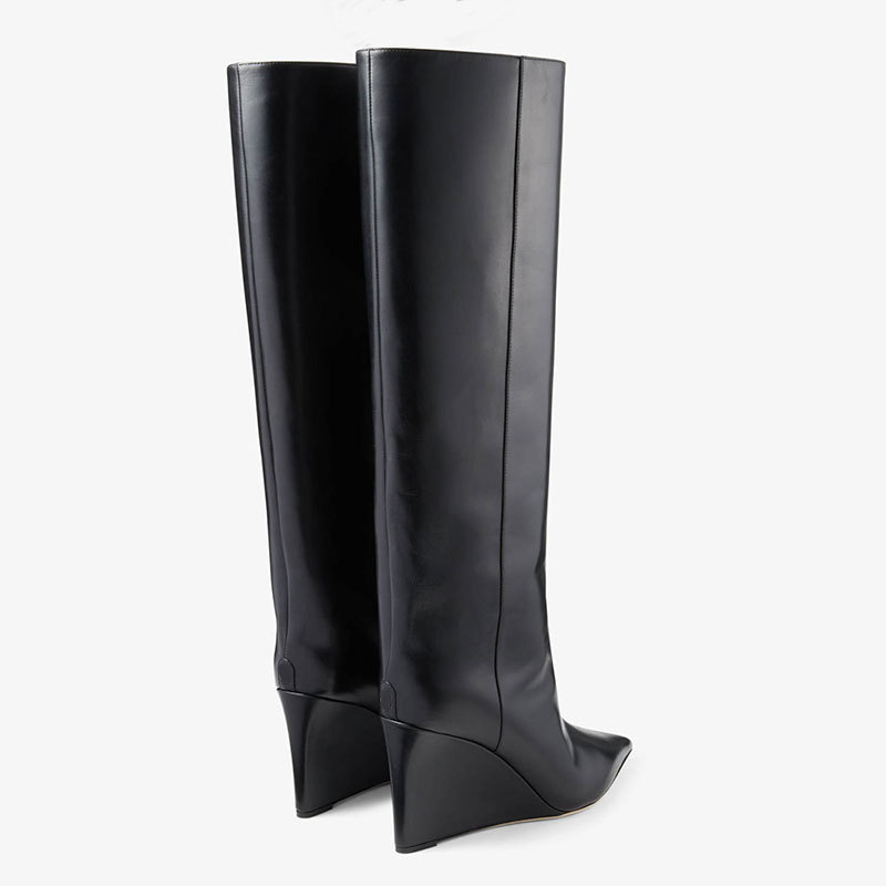 105mm Women's Pointed Toe Wedge Heel Boots Knee High Boots-MERUMOTE