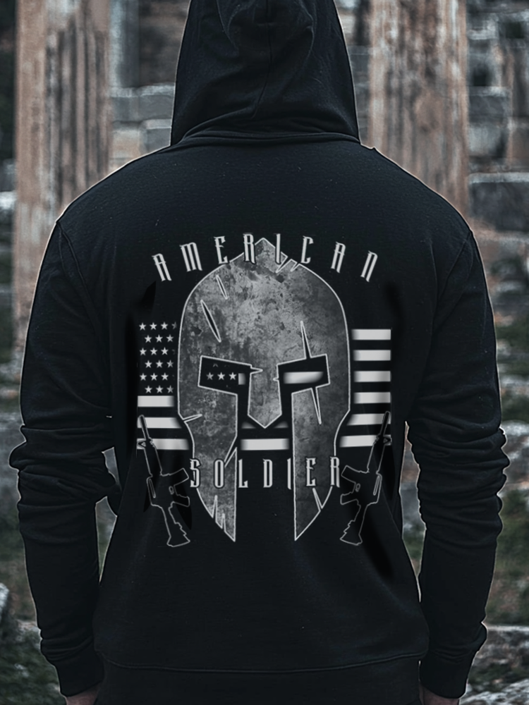 Spartan Style American Warrior Armor Emblem Design Totem Retro Unisex Casual Sports Hoodie