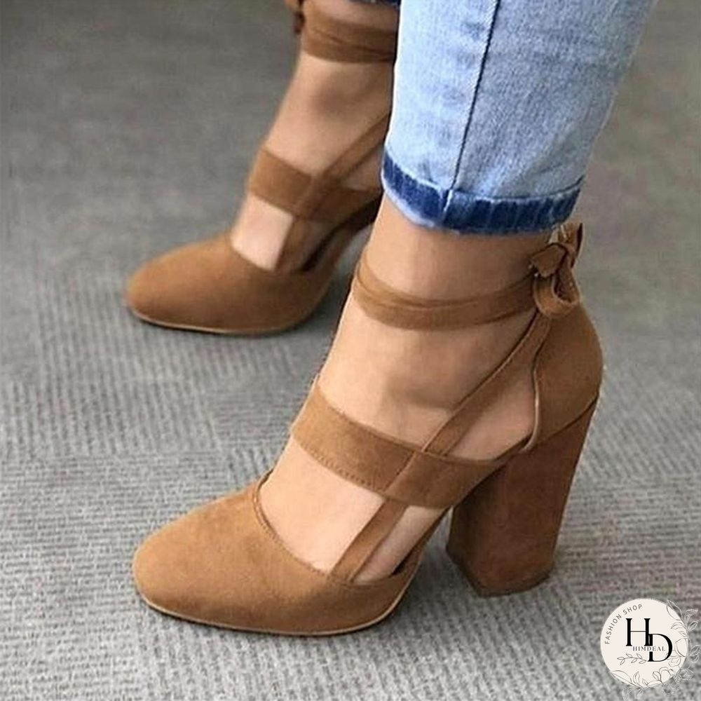 Women Sexy Heels 5 Colors Suede Straps Thick High Heeled Shoes Summer Party Sandals