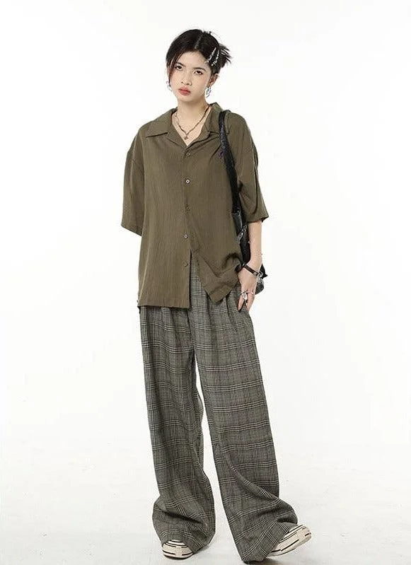 Brownm Academia Wide Leg Plaid Pants